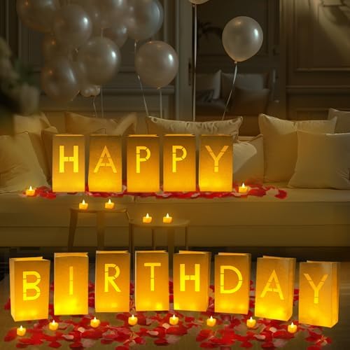 Homemory Happy Birthday Light Up Letters, Luminary Bags with 24 Tea Lights - Image 7