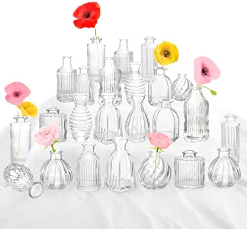 Bud Vases in Bulk 24, Small Glass Vase for Table Centerpieces by PHUNTTEK
