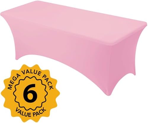 6-Pack Premium Pink Spandex Tablecloths for 8ft Rectangle Tables - Image 2