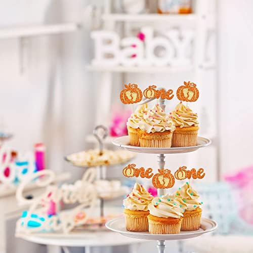 24Pcs Pumpkin One Cupcake Toppers Glitter Pumpkin Birthday Baby Shower Party Decorations Pumpkin 1st Birthday Cake Decorations Fall 1st Birthday Party Cupcake Picks - Image 6