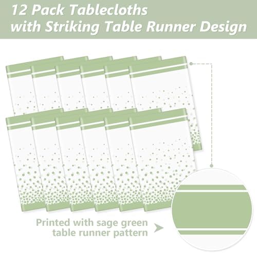 LANLISA White and Sage Green Tablecloth Party Decorations 12 Pack, Disposable Plastic Table Cloths for Baby Shower Birthday Wedding Party Decor - Image 4