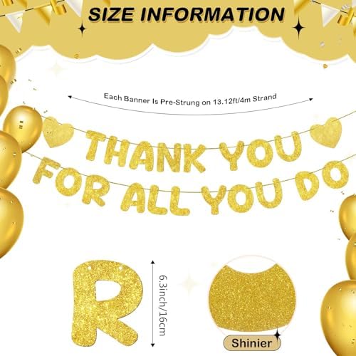 Fulmoon Pre Strung Thank You for All You Do Glitter Banner, Gold - Image 2