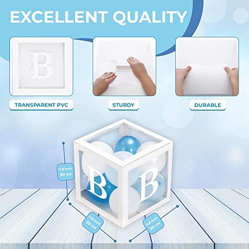 44-Pc Baby Shower Boxes & Balloons, Gender Reveal - Classic White & Blue - Image 4