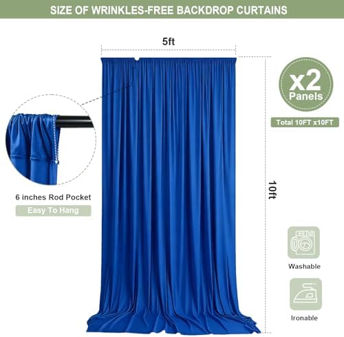 Royal Blue Backdrop Curtain - 10x10FT Back Drop Curtains for Parties Wrinkle-Free Soft Polyester Backdrop Wedding Decoration Photoground Backdrop Stain-Resistant for Back Drop Stand, 2 Panels - Image 3
