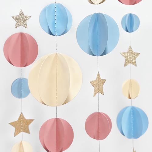 Champagne Gold Dusty Pink Blue Beige 3D Polka Dot Star Hanging Streamer Circle Dot Star Garland Banner for Boho Gender Reveal Birthday Engagement Wedding Party Decorations Supplies - Image 4