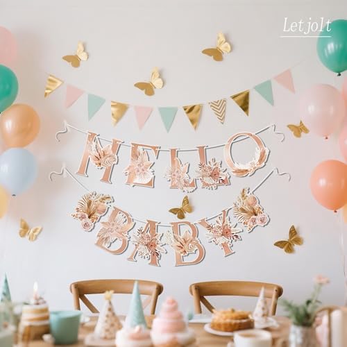 Letjolt Hello Baby Boho Flower Banner Girls Baby Shower Garland 12pcs - Image 4