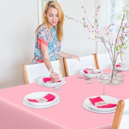 4 PCS Plastic Table Cloth Disposable, 54 x 108 Inches Pink Tablecloth, Plastic Table Cover Rectangle Tablecloth for Baby Shower Decorations and Wedding Party, Tablecloths of Leakproof Home Essentials - Image 7
