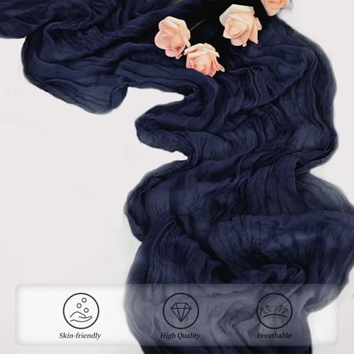 6 Pack Navy Blue Cheesecloth Table Runner 10FT Boho Fabric Rustic Cheese Cloth Table Runner for Wedding Bridal Shower Baby Shower Gauze Sheer Birthday Party Table Decorations 20 x 120 Inch Long - Image 5