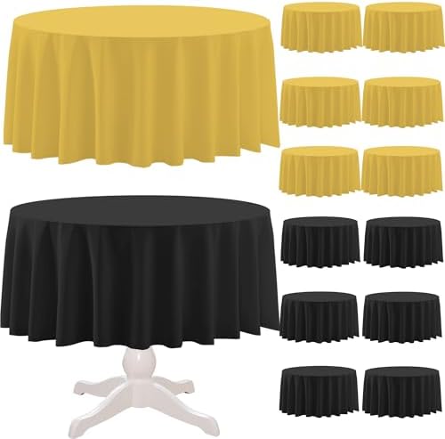 12 Pcs Round Black and Gold Tablecloths, 84 Inches by BCCSNNM