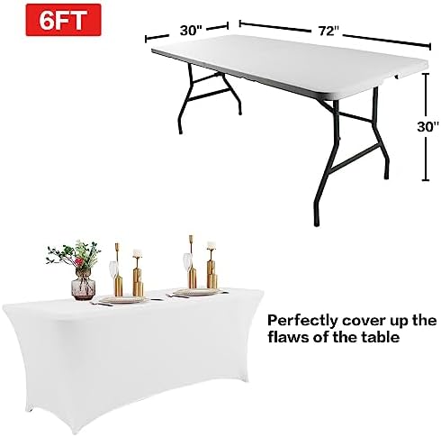 IVAPUPU 6FT Spring Table Cloth for Rectangular Spandex White Table Cover - Image 3