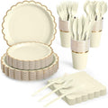 Pureegg Beige Disposable Paper Plates Set Serves 25 Guests Party Supplies by Pureegg