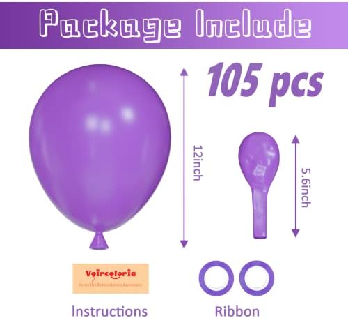 Voircoloria 105pcs Purple Party Latex Balloons, 12inch - Image 2