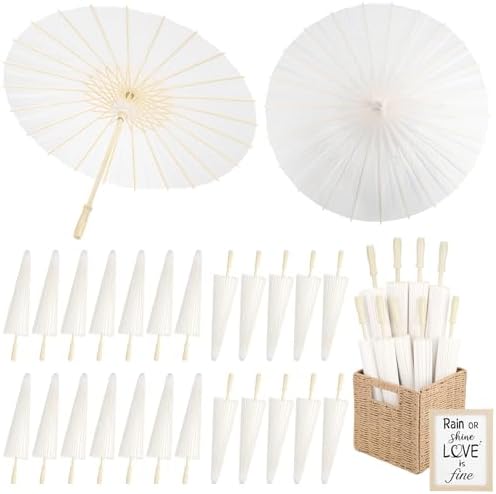 24 Pack Paper Umbrellas for Wedding 23.6 Inch White Parasols Bulk by HIYZI