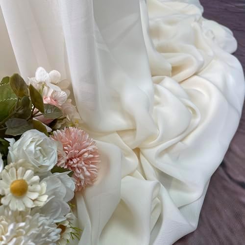 Pooling and Floating Chiffon Table Skirt with extra length, 6FT 9FT 14FT Sheer Tablecloth, Baby Shower, Birthdays Party, Main Cake Table Decoration, Wdding Table Skirt (Ivory, 6FT) - Image 4