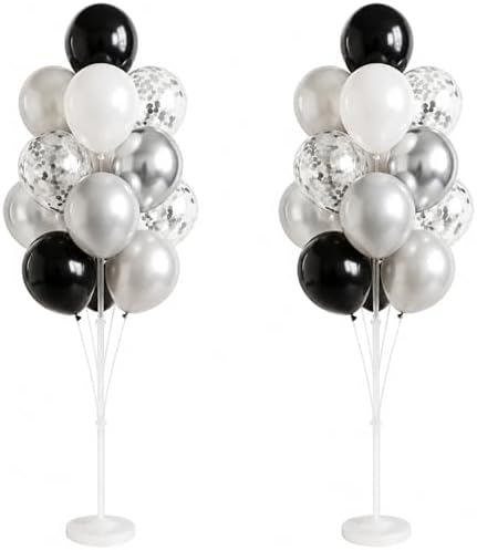 Balloon Column Stand Kit,2 Sets of Assorted Rainbow Balloon Tower Pillar with 10inch Bright Color baloon Reusable Design for Grirls Party,Birthday, Wedding,Baby Shower (Black Silver) by Tosuced