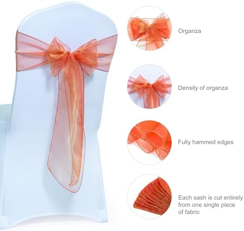 Pack of 25 Organza Chair Sashes for Wedding & Event Décor – Brunt Orange - Image 6