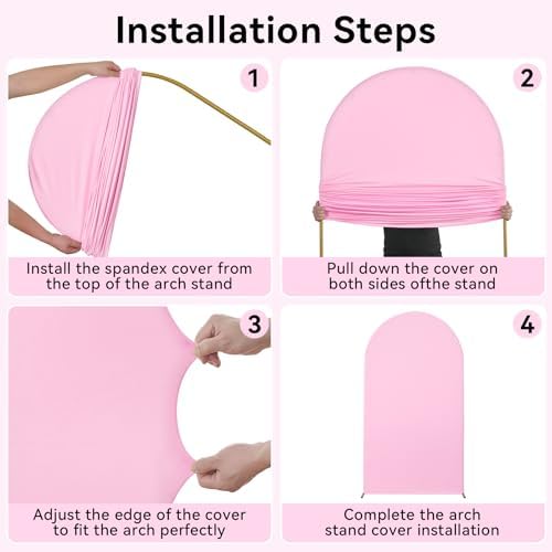Baby Pink Spandex Arch Backdrop Cover Set of 3 (7.2FT,6FT,6FT), 2-Sided Round Top Chiara Fitted Wedding Arch Cover Backdrop for Wedding Girls Birthday Party Arch Stand Decoration - Image 7