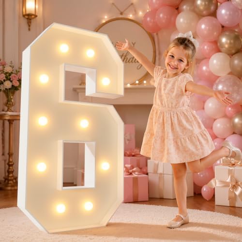 imprsv 4FT Marquee Numbers,DIY Light Up Numbers for 6th 16th Birthday Decorations, Party Party Decorations,Anniversary Party Decor,Mosaic Number for Balloons Number 6,Pre-Cut Foam Board Kit by Letsmakeitimpressive
