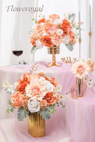 Floweroyal Artificial Flowers Combo Champagne Flowers Mix Silk Flowers Dahlia Roses with Stems for DIY Wedding Bridal Bouquets, Baby Shower, Floral Arrangement, Table Centerpieces, Home Decorations. - Image 6