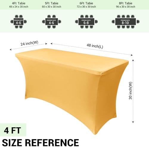 Obstal 4ft Stretch Spandex Table Cover for Folding Tables, 2 Pack, Gold - Image 4
