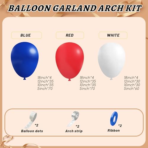412Pcs Red White and Blue Balloons Garland Arch Kit, 5 10 12 18 inch Red White Blue Balloons for 4th of July Patriotic Decorations Graduation Baseball Birthday Party Decorations - Image 2