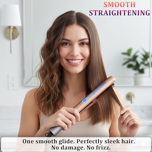 NITION Ceramic Tourmaline Hair Straighteners LCD Flat Iron MCH 10s Fast Heating Up. 1" Smooth 3D Floating Plate Healthy Straightening Tools. Heat-Proof Glove. Dual Voltage Travel. Gold - Image 2