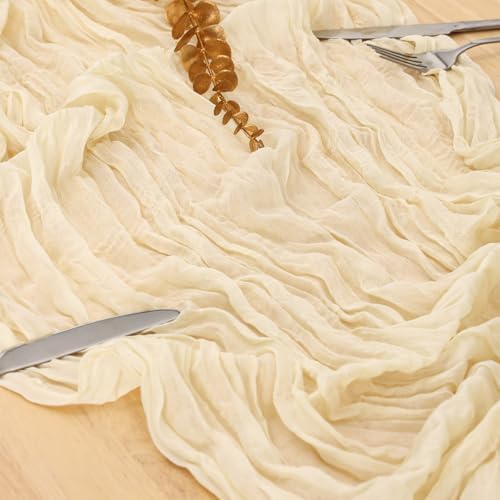 3 Pack Ivory Cream Cheesecloth Table Runner 120 Inch Boho Wedding Decor - Image 6