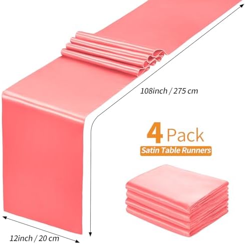 SiinvdaBZX 4 Pcs Coral Satin Table Runner 12 x 108 inches Long - Image 4