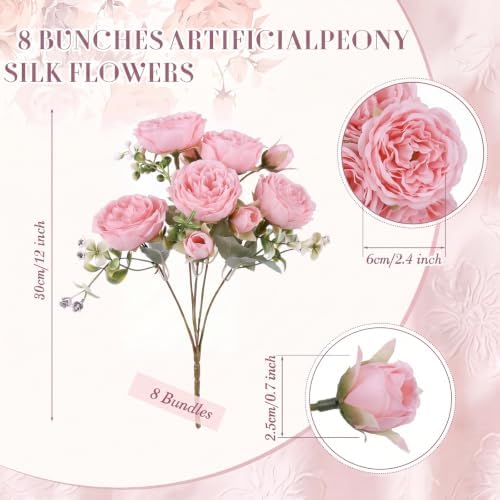 Geosar 8 Bundles Artificial Peonies Flowers,Dark Purple, Pink, White - Image 2