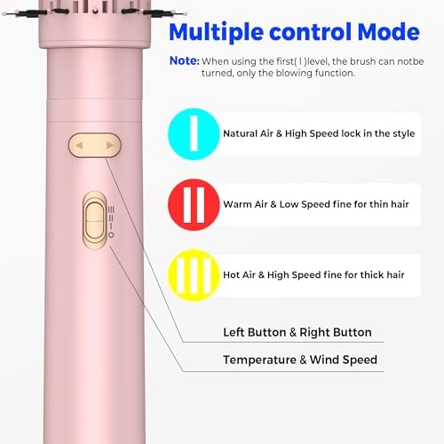 3 in 1 Rotating Hair Dryer Brush Spinning with Detachable Brush(2" & 1.5"),Negative Ionic Brush Blow Dryer 100-120V,3 Heats and 2 Speeds Rotating Hot Air Brush for Curling,Straight,Drying - Image 7