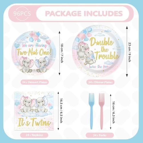 96Pcs Elephant Twins Baby Shower Decorations for Twins Serves 24 - Image 5