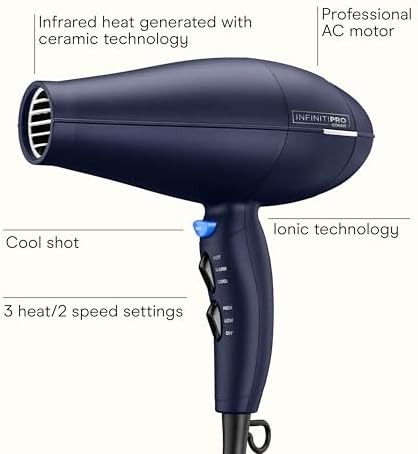 Infiniti PRO CONAIR Hair Dryer with Innovative Diffuser, Enhances Curls and Waves While Reducing Frizz, Dark Blue (Pack of 2) - Image 2