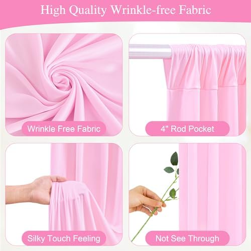 Pink Backdrop Curtain with Lights String for Parties,10x10FT Wrinkle Free Polyester Wedding Photo Backdrop Drapes for Baby Shower Birthday Ceremony Reception Home Party Decorations-5ft x 10ft,2 Panels - Image 5