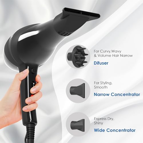 Hair Dryer, Professional Ionic Blow Dryer with Diffuser for Curly Hair,2400W Powerful Fast Drying Hairdryer Blowdryer for Women Men Home Salon Hair Styling,Constant Temp Low Noise - Image 4
