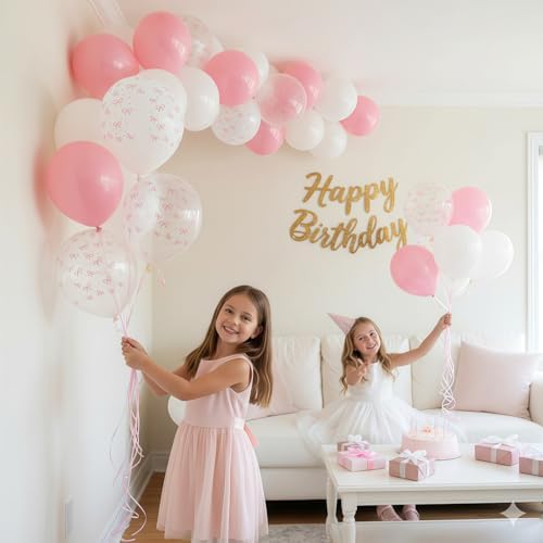HILAVO Pink Bow Balloons, 12 Inch Pastel Light Pink Transparent White Bow Print Coquette Balloon for Girls Women Birthday Bachelorette Party Bridal Baby Shower Wedding Anniversary Decorations Supplies - Image 3