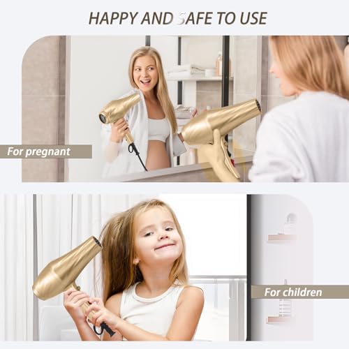 Ionic Hair Dryer,2400W Negative Ion Low Noise Hair Dryer Professional Fast Drying Hair Dryers with 2 Speeds, 3 Heat Settings, Cooling Button,with Diffuser for Curly and Straight Hair（Champagne Gold） - Image 6