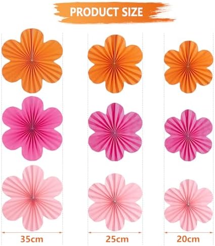 SUNBEAUTY 9 Pcs Hot Pink and Orange Paper Flowers Decorations for Wall, Spring Summer Vibrant Decorations for Wall Rock Party Girl Groovy Birthday Baby Shower Wedding Bachelorette Room Hanging Decor - Image 2