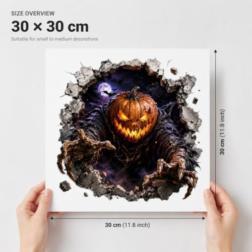 Halloween Pumpkin Man Wall Sticker Self Adhesive 3D Broken Wall Decal Scary Pumpkin Head Wall Decor Horror Wall Sticker for Living Room Bedroom Party Haunted House Indoor Seasonal Decor 1 Sheet - Image 2