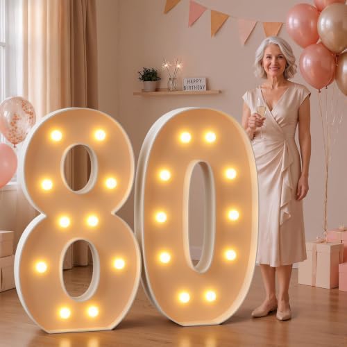 imprsv 4FT Marquee Numbers 80, Light Up Numbers for 80th Birthday Decor by Letsmakeitimpressive