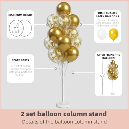 Balloon Column Kit Set of 2 With Confetti Balloons Included - Balloon Tower with Stand, Base, and Pole,Backdrop Decoration for Wedding, Baby Shower, Birthday Party, or Bachelorette Parties (Gold) - Image 4