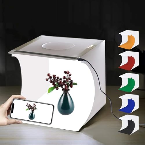 Mini Photo Studio Box, PULUZ 20cm Portable Photography Shooting Light Tent Kit, White Folding Lighting Softbox with 20 LED Lights + 6 Backdrops for Product Display - Image 2
