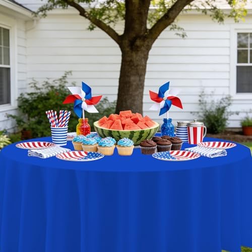 12 Pack Red White and Blue Round Plastic Tablecloth Disposable - Image 7