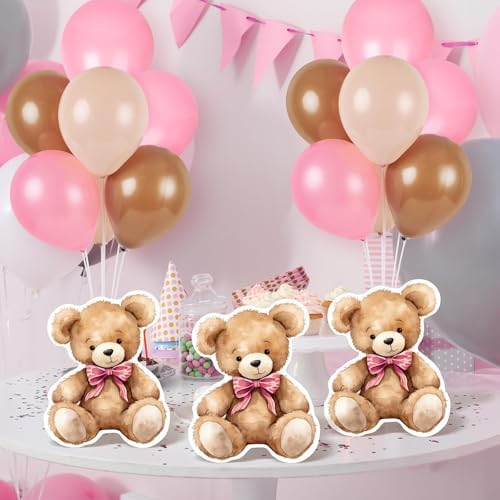 6 Sets Bear Baby Shower Balloon Stand Kit for Table Girl Baby Shower with Balloon Ornament for Pink Bear Theme Gender Reveal Birthday Party Table Decoration Supplies - Image 2