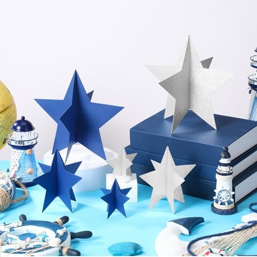 Sinload 45 Piece 3D Glitter Star Centerpieces Navy Blue Silver Party Decor - Image 3
