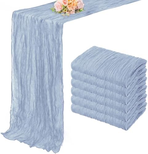 6 Pack Dusty Blue 10FT Cheesecloth Table Runner Rustic Gauze Fabric Cheese Cloth Table Runner for Wedding Bridal Baby Shower Table Decor 20 x 120 Inch Long Boho Sheer Birthday Party Table Decorations by FoliafeelHome