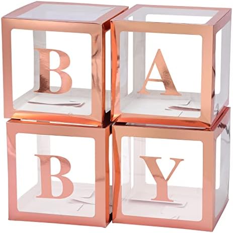 Voircoloria Balloon Boxes with Letters Gift Box, Rose Gold, 4 Clear Boxes by Voircoloria