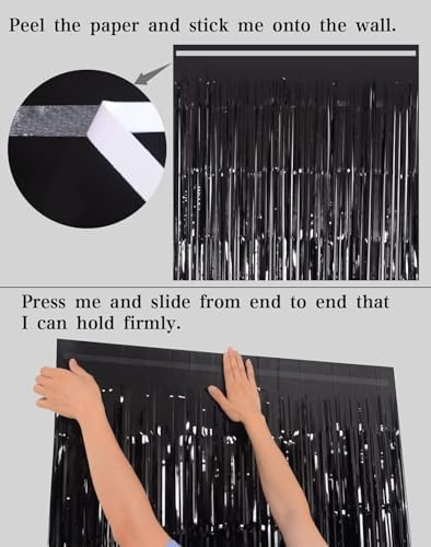 Black Backdrop Foil Fringe Curtain 3 Pack, 3.2 x 8.2 FT Party Decorations - Image 4