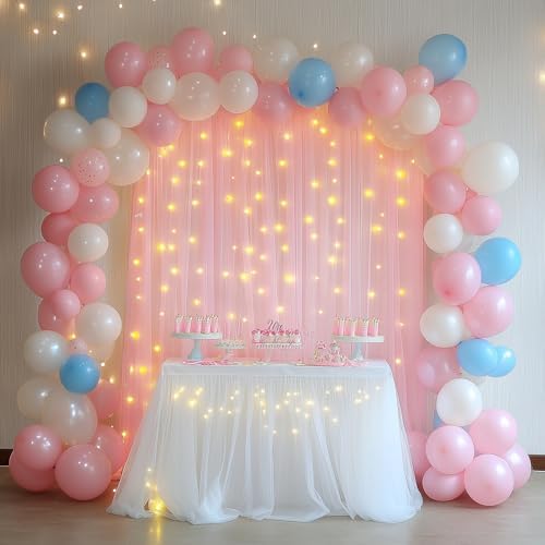 Tulle Backdrop Curtain with Lights 10x8FT Pink Sheer Tulle Curtains - Image 5