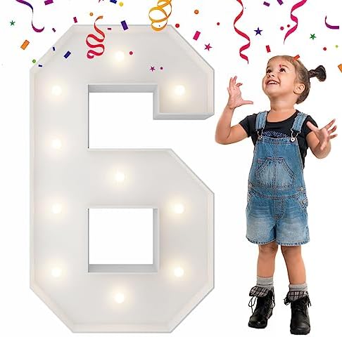 3FT Marquee Numbers, Large Light Up Numbers 6 for 6th Birthday Party Decor by MerryMosaics