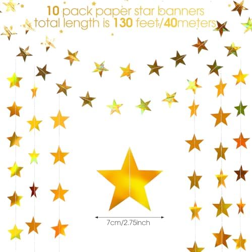 Patelai 130 ft Star Garland Banner Decor,Iridescent Gold - Image 2